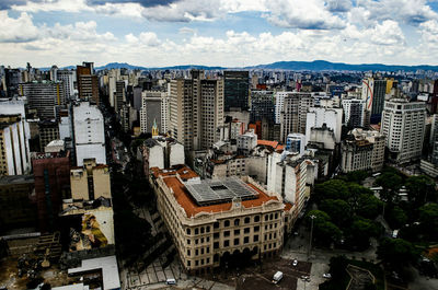 High angle view of cityscape against sky
