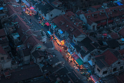 High angle view of buildings in city