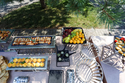 Fruits and vegetables on barbecue grill