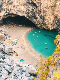 High angle view of people at beach