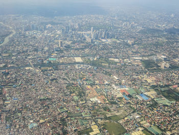 High angle view of buildings in city