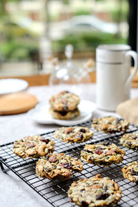 High angle view of cookies on table