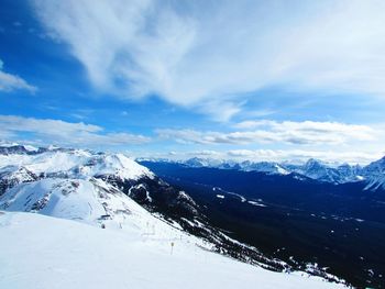 Scenic view of snow covered mountains with valley in winter 