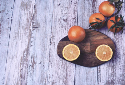 High angle view of orange on table