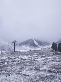 Scenic view of snow covered landscape against sky