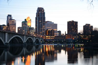 City lit up at dusk