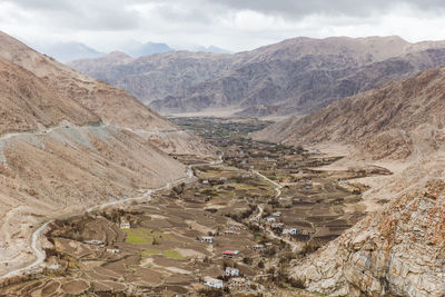 High angle view of land against cloudy sky