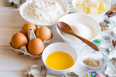 High angle view of food on table