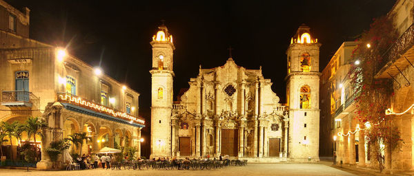 Illuminated buildings at night