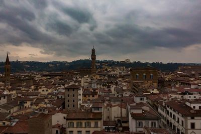 Cityscape against cloudy sky