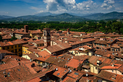 High angle view of townscape against sky