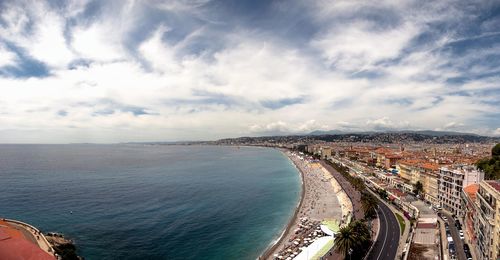 High angle view of sea against cloudy sky