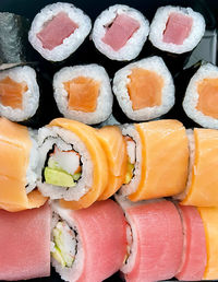 Colorful shushi on an appetizer platter