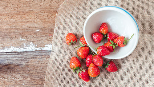 High angle view of fruits in bowl on table