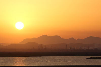 Scenic view of sea against orange sky