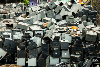 Full frame shot of containers at junkyard