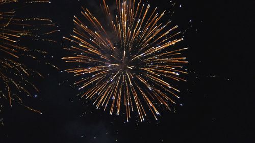 Low angle view of firework display at night