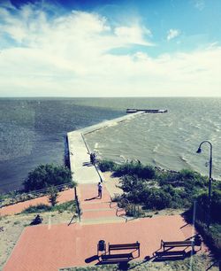 High angle view of beach against sky