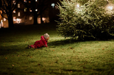 Girl in park at night