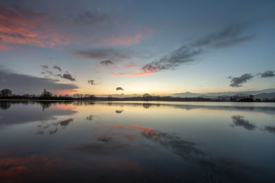 Scenic view of lake against sky during sunset