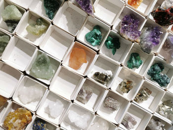 High angle view of various containers