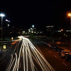 Light trails on road at night