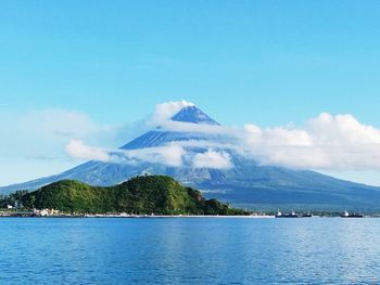 View of volcanic mountain under a clear sky