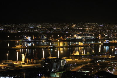 Illuminated cityscape at night