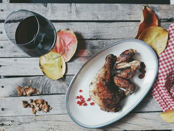 High angle view of breakfast served on table