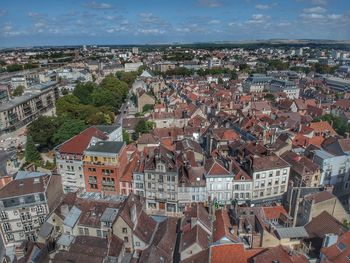 High angle shot of townscape against sky