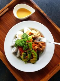 High angle view of food in plate on table