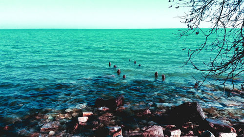 Scenic view of sea against blue sky