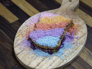 High angle view of cake on table