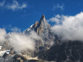 Low angle view of snowcapped mountain against sky