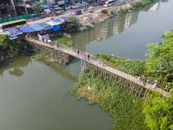 High angle view of bridge over river