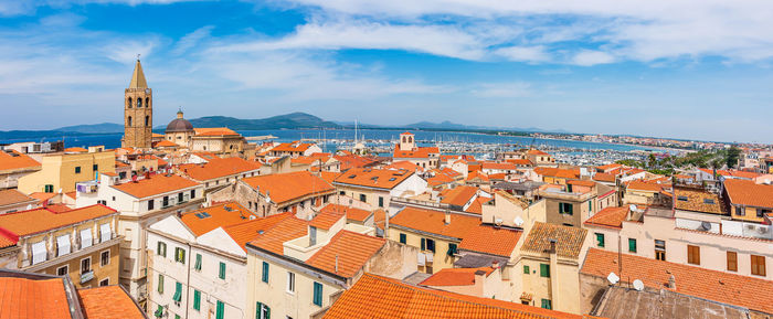 High angle view of townscape against sky