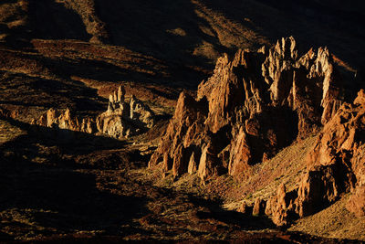 High angle view of rocky formations at el teide national park