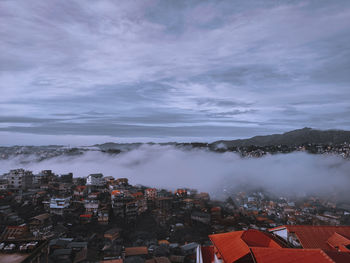 High angle view of townscape against sky