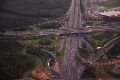 Aerial view of bridges and roads in city