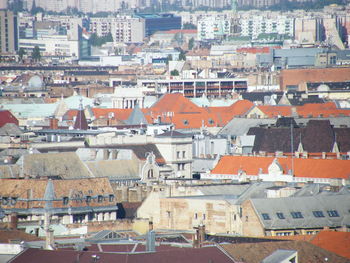 High angle view of buildings in city