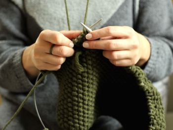 Close-up of woman hands knitting