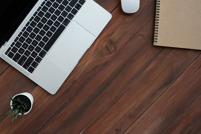 High angle view of laptop on table