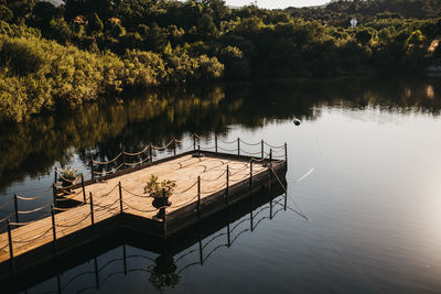 High angle view of lake by trees