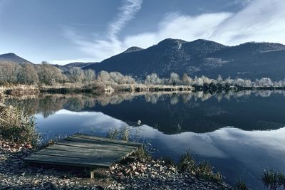 Winter reflection on landscape lake