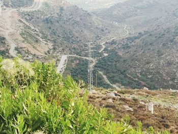 High angle view of landscape and mountains