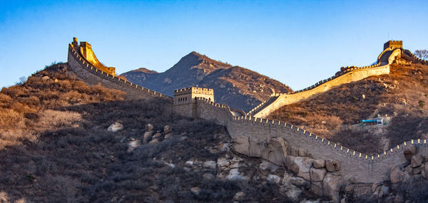 Panoramic view of historic building against sky. great wall of china.