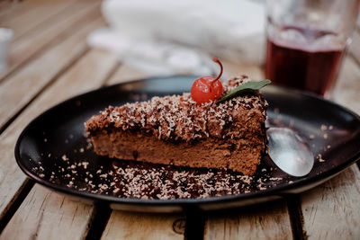 Close-up of chocolate cake on table