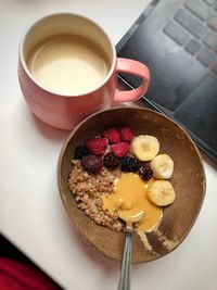 Close-up of breakfast served on table