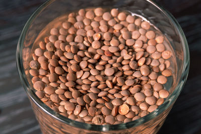 High angle view of eggs in container on table