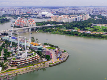 High angle view of boats moored at harbor